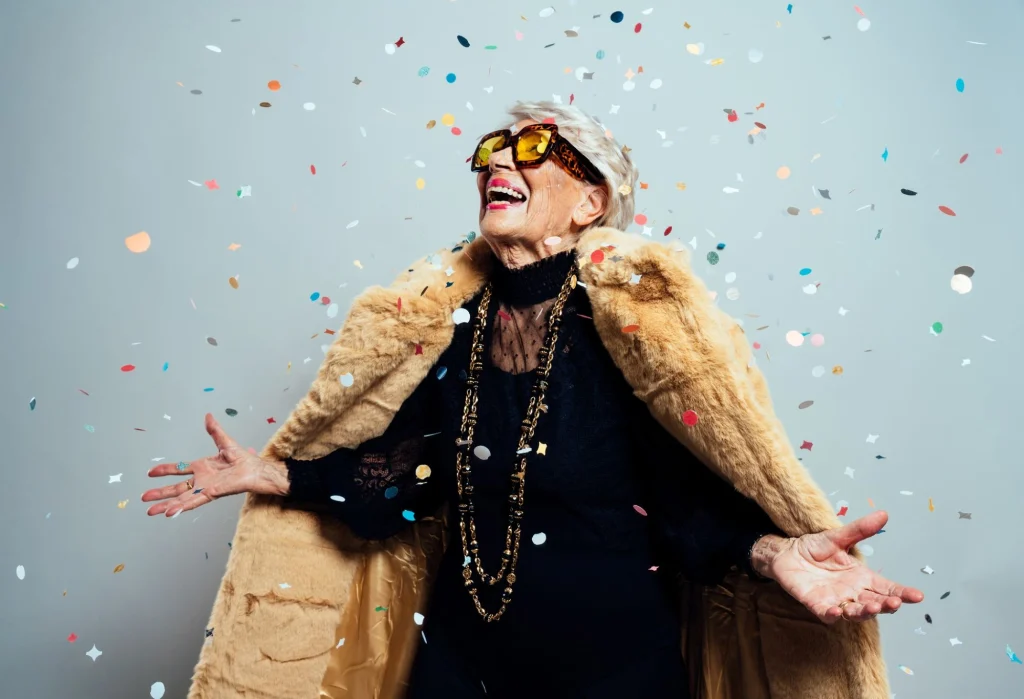 lady in a fur coat confetti