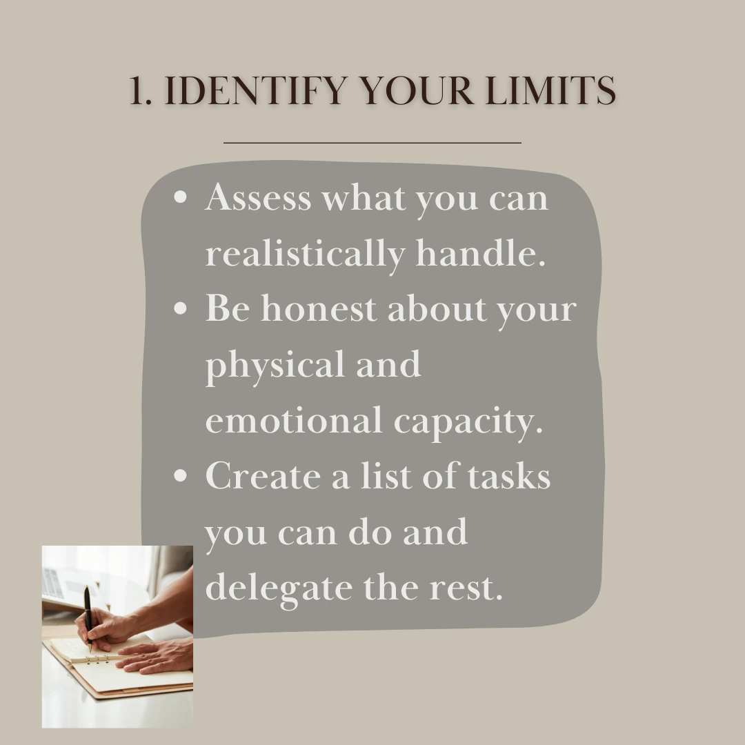 1. Identify Your Limits infographic by senior resource for family caregivers on preventing burnout